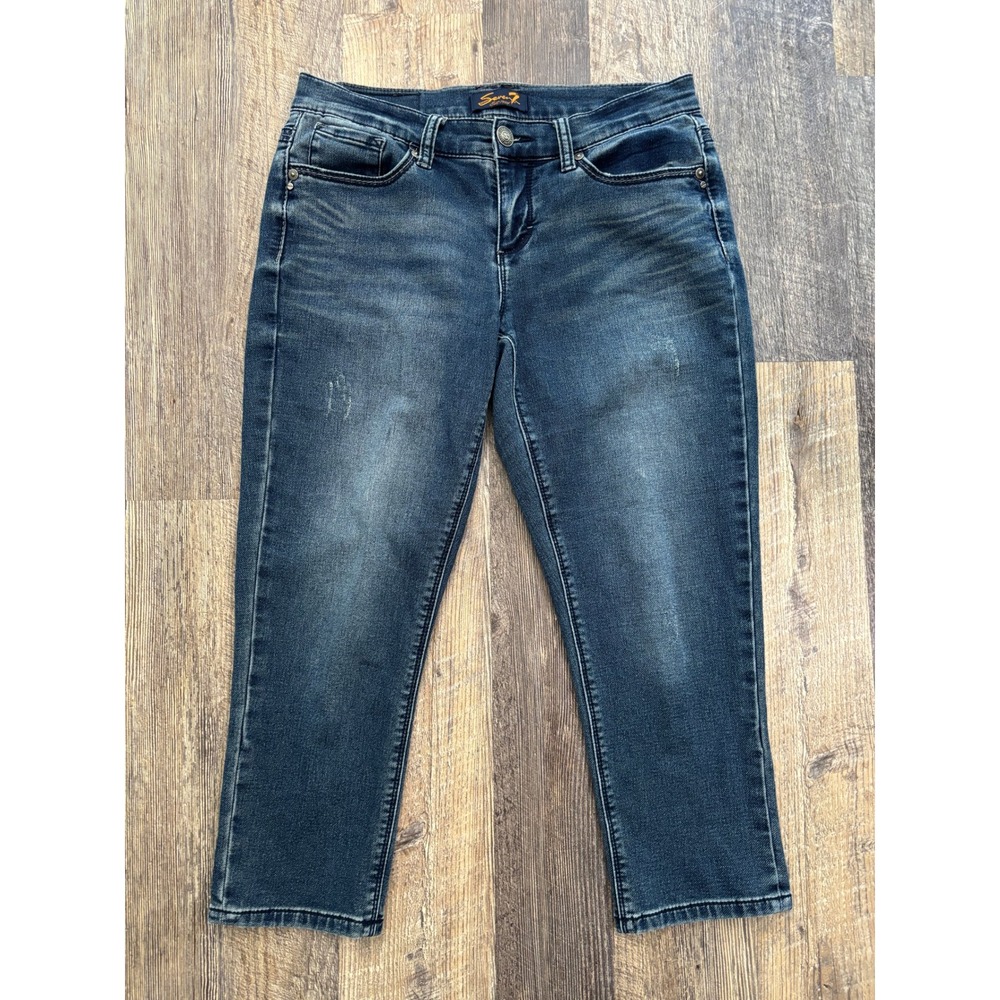 Seven7‎ Womens Size 4 Dark Wash Cropped Capri Jeans Stretch Distressed Denim